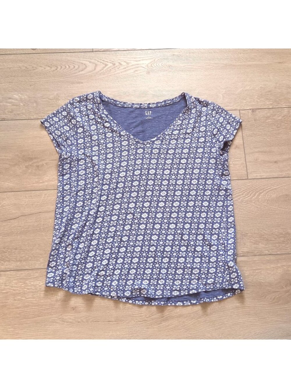 Gap Blue Floral Print Short Sleeve Shirt Womens Large